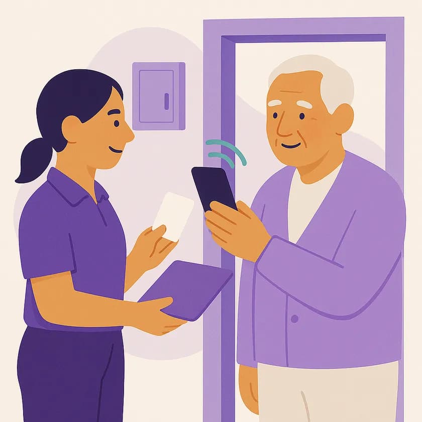 An electrician handing over a card with the certificate